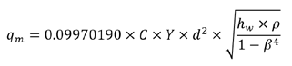 Equation for flow through a sharp edged orifice